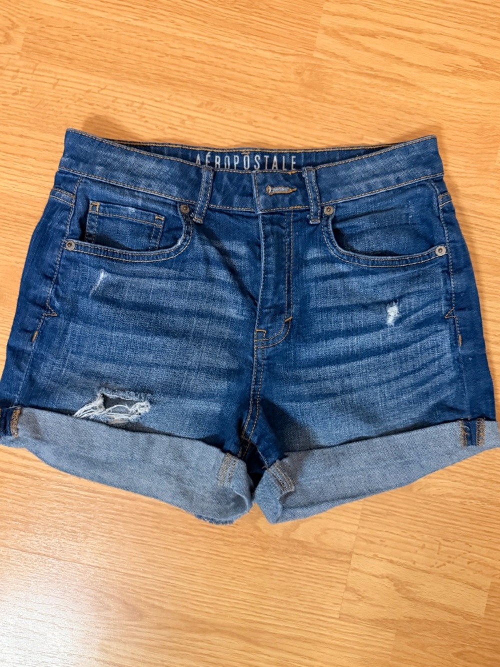 Aeropostale Women's Blue Distressed Cuffed Denim Shorts
